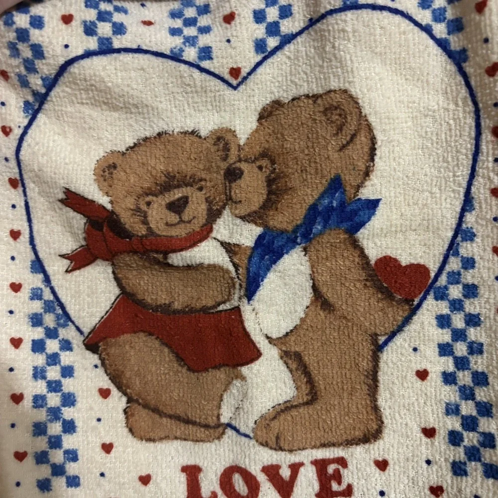 1 Blue Yarn Crochet Top Hanging Kitchen Towel Country Teddy Bears Granny Core